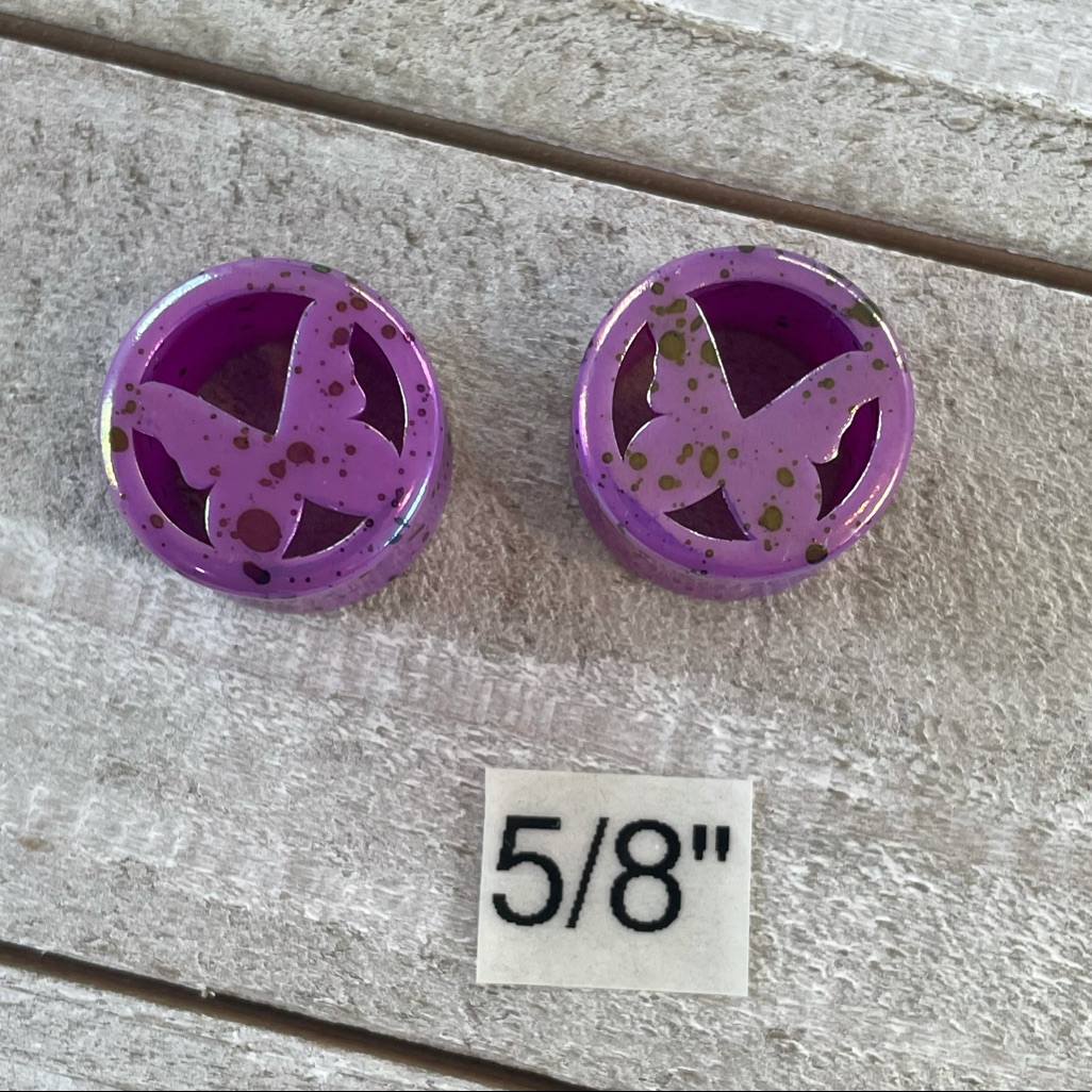 58 Purple Metallic Butterfly Tunnels Plugs Gauge